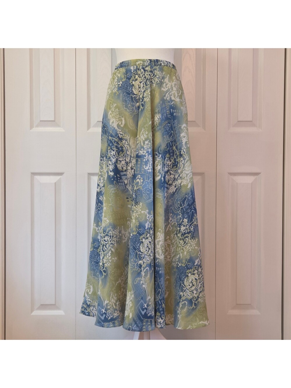 Green & Blue Paisley Floral Maxi Skirt Coldwater Creek Size L Retro Y2K Fairy